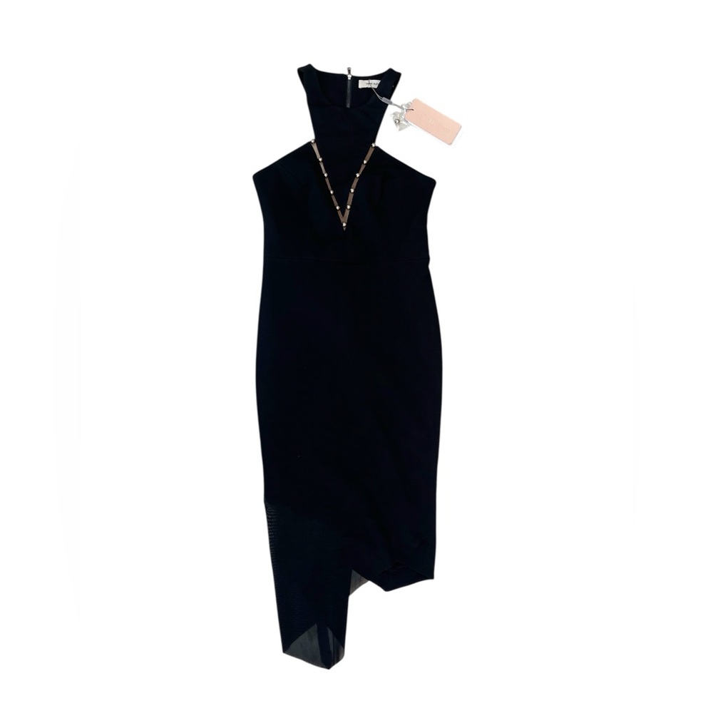 Three Floor Black Embellished Mesh Halter Dress Size 0 XXS Zip Back NWT - Picture 2 of 16